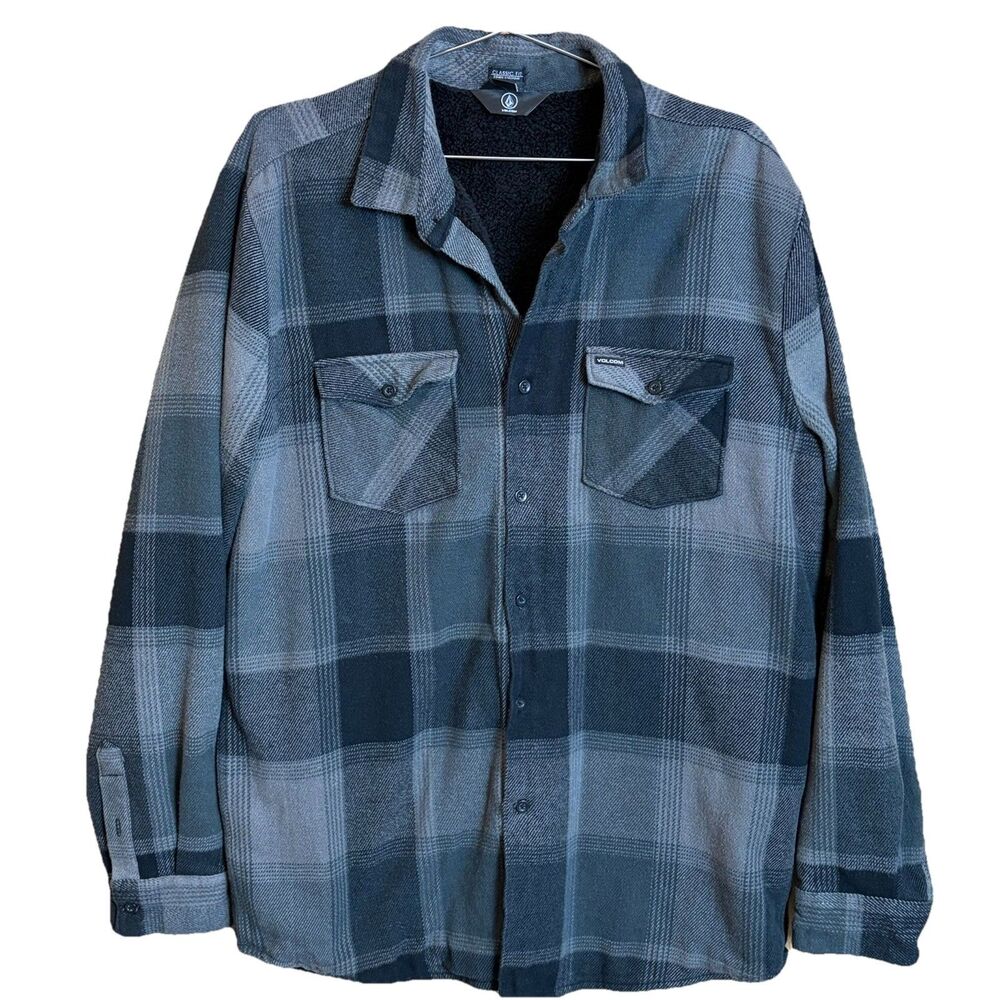 Volcom Men's XL Classic Fit Plaid Flannel Sherpa Lined Button-up Shirt Shacket